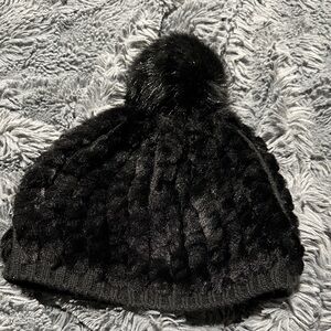 Calvin Klein Black Textured Beanie with Pom-Pom